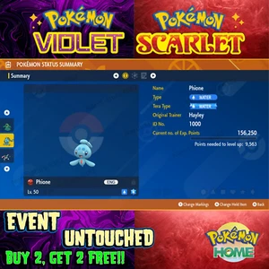 Phione Pokémon Ranch 2008🌟 Event Untouched🔥Pokémon Scarlet & Violet - Picture 1 of 1