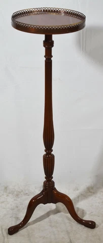 Large Mahogany Plant Stand Candlestick with Brass Gallery Williamsburg Style Cover