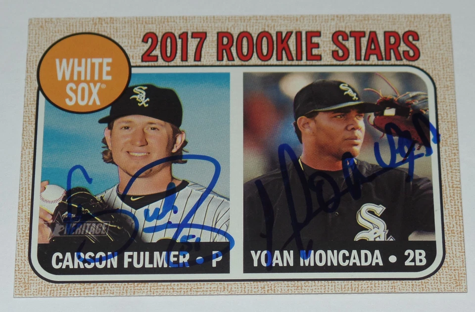 YOAN MONCADA CARSON FULMER SIGNED AUTO'D 2017 TOPPS HERITAGE CARD #117 WHITE SOX - Image 1 of 1