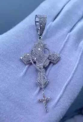 Praying Hand Cross 3Ct Round Lab Created Diamond Pendant 14K White Gold Plated - Image 1 of 4