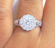 925 Sterling Silver Brilliant Cut Dazzling Filigree Wedding Engagement Ring