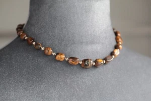 COLLANA OCCHIO DI TIGRE GROSSA ~ ARGENTO STERLING 925 18" - Foto 1 di 2