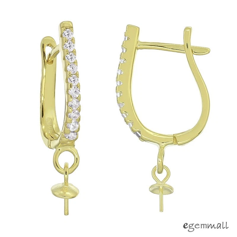 Gold Plated Sterling Silver CZ Latch Back Earrings Hook with Pearl Cup #97947 - Image 1 of 1
