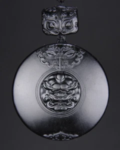 CERTIFIED 46g 100% NATURAL HOTAN BLACK JADE HAND CARVED Auspicious Beast PENDANT - Picture 1 of 21