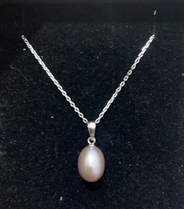 Viki Lynn Classic Single Pearl Drop Pendant 18” Necklace Sterling Silver