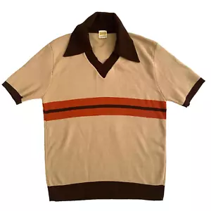 Vintage DRUMMOND Thin Knit Sweater Shirt Brown Orange Wintuk Orlon Acrylic LARGE - Picture 1 of 10