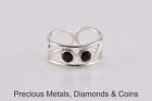 Sterling Silver Faceted Black Accented Scrolled Band Toe Ring 925 Adj. Sz: 2