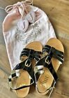 Juicy Couture Black Patent Leather Flat Women's Sandals Sz 6.5 US Made In Italy