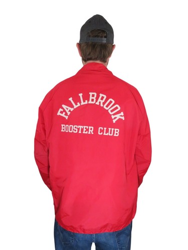 Giacca Coach Vintage Anni 70 Champion Uomo Grande Rossa Fallbrook Booster Club USA Nylon