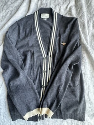 Gucci Men’s Wool Cardigan Sweater Bee Embroidered Gray Size L Made in Italy - Image 1 of 4