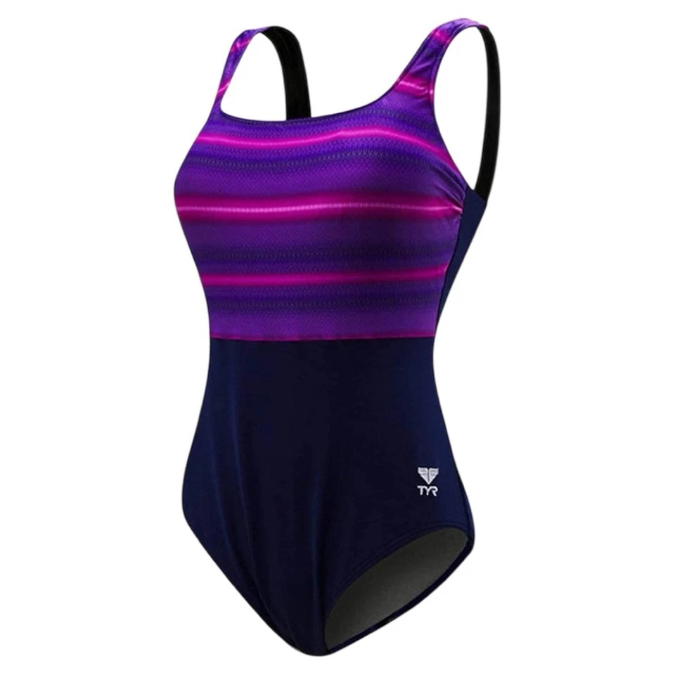 NWT TYR Tramonto Scoop Neck Controlfit Swimsuit size 12 in Purple/Navy - Image 1 of 4