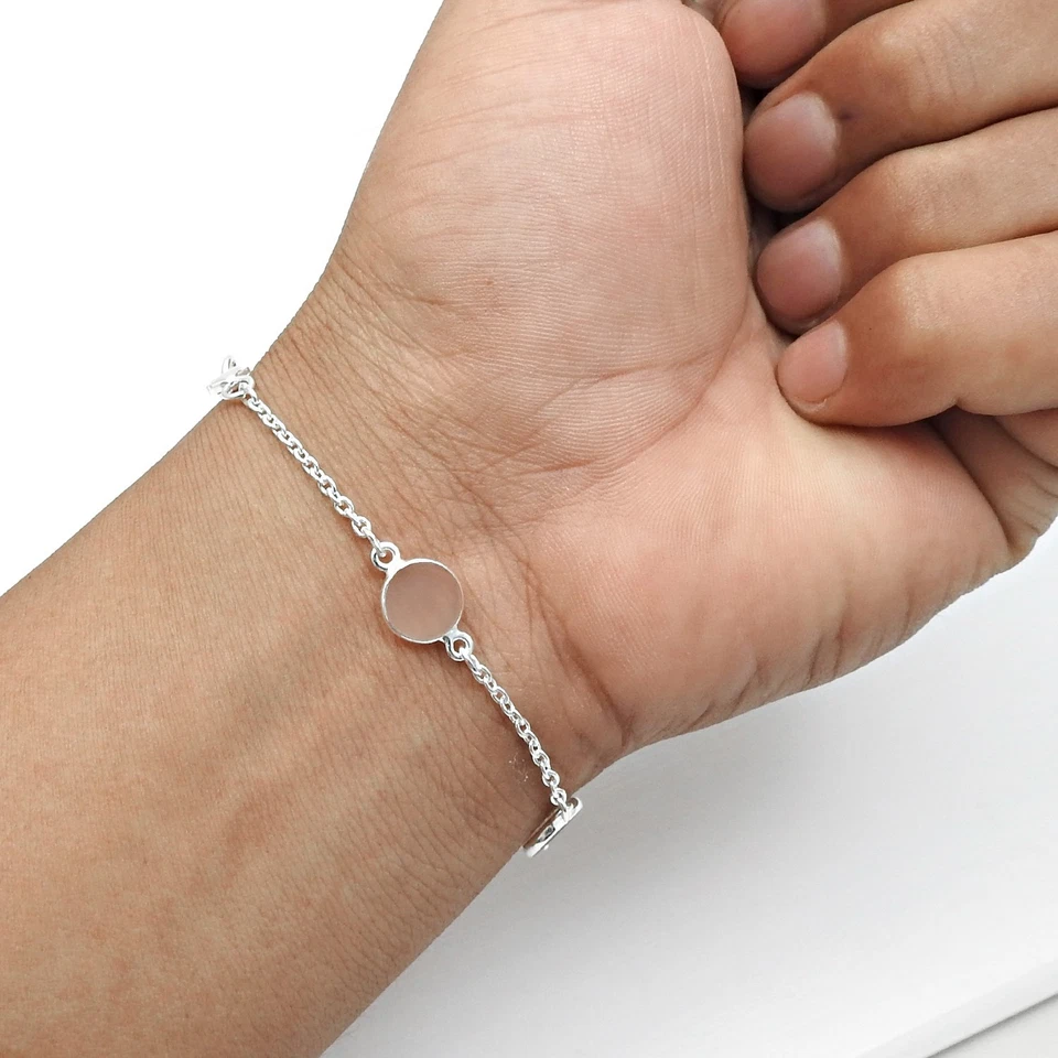 Pulsera de cadena de piedras preciosas de cuarzo rosa natural de plata de ley 925 regalo de Navidad Foto 1 de 4