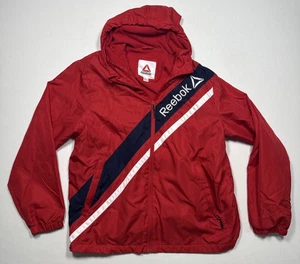 Abrigo Forrado Reebok Para Hombre XL Retro Spellout Con Capucha Rojo Big Stipe Logo - Imagen 1 de 11
