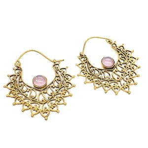 Pendientes espirales de cuarzo rosa joyería de latón pendientes boho de 1,5" a 2" M408 - Imagen 1 de 5