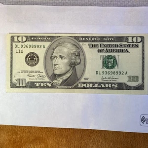 2003 $10 Star Note With Cut ERROR DA00205557* - Picture 1 of 7