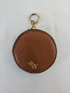 Vintage Nine West hellbraune Leder Mini Geldbörse Schlüsselanhänger 3,5" Durchmesser Kreis Reißverschluss - Bild 1 von 5
