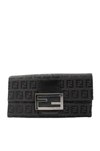 Portafoglio donna Fendi bordo pelle Zucca stampato tela patta marrone nero - Foto 1 di 19