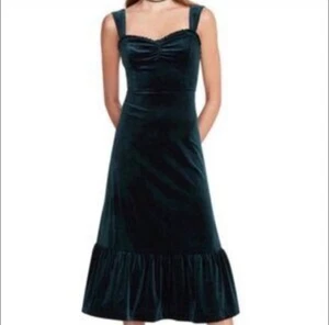 Betsey Johnson L Dark Emerald Green Velvet Party Dress Midi 90s Y2K Sweetheart - Picture 1 of 11