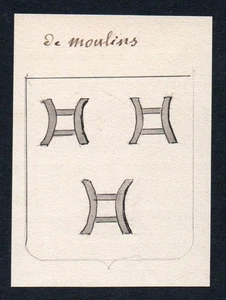 19. Jh. Moulins de Rochefort Francia France escudo de armas acuarela - Imagen 1 de 1