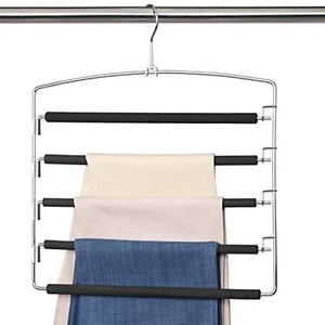 Pants Hangers 5 Layers Stainless Steel Non-Slip Foam Padded Swing Arm Space Savi - Picture 1 of 12