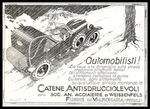 PUBBLICITA 1927 CATENE AUTO NEVE ACCIAO WEISSENFELS FUSINE DI VAL ROMANA FRIULI - Picture 1 of 1