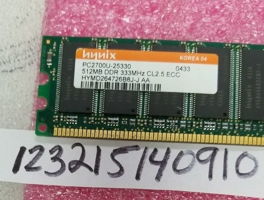 1GB PC DDR1 DDR PC2700E 2700 333MHZ 184PIN ECC  DUAL RANK NON-REG   2RX8 64X8 - Image 1 of 1
