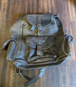 Vintage 15 X 6 X 15" 100% Genuine Brown Cow Rugged Leather Backpack - Picture 1 of 11