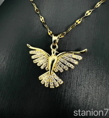 Phoenix Vogel Anhänger Edelstahl Kette Damen Schmuck Zirkon Steine Geschenk C13C - Bild 1 von 3