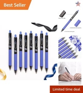 Retractable Blue Gel Ink Pens - 0.7mm Medium Point, Quick Dry, No Bleed - 8 Pack - Picture 1 of 10