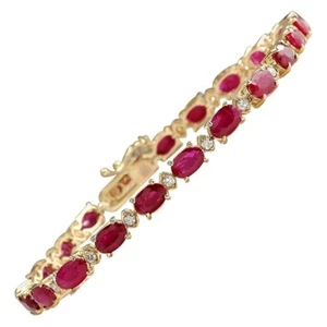 Oval Lab Burma Ruby Single Line Tennis Bracelet 925 Sterling Silver Women Jewel - Picture 1 of 7