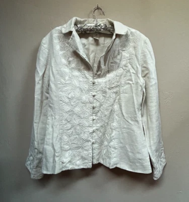 Женский блейзер J. Jill размер 12 тяжелый льняной с вышивкой на пуговицах спереди цвет слоновой кости повседневный - Изображение 1 из 4