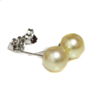 South Sea Pearl Stud Earrings 8 MM Round Golden 14kt White Gold - Picture 1 of 2