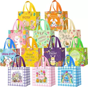 12Pack Easter Egg Hunt Bags with Handles, Waterproof Bunny Egg Easter Gift Bags, - Picture 1 of 12