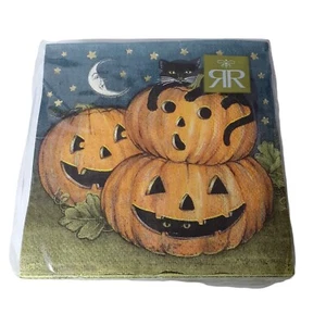 Paper Party Napkins Halloween Stacked Pumpkins Gold Stars Black Cat 40 pc - Picture 1 of 3