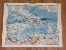 1938 VINTAGE MAP OF WEST INDIES CARIBBEAN PUERTO RICO CUBA BAHAMAS COSTA RICA