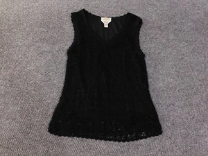 Talbots top Medium petite black sleeveless womens knit laced floral lined - Picture 1 of 10