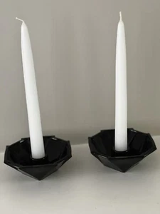 Pair of Sakier for Fostoria Art Deco Ebony Geometric Candlesticks - Picture 1 of 4