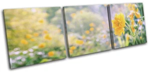 Botanical Flowers Yellow Garden Floral TREBLE CANVAS WALL ART Picture Print - Picture 1 of 1