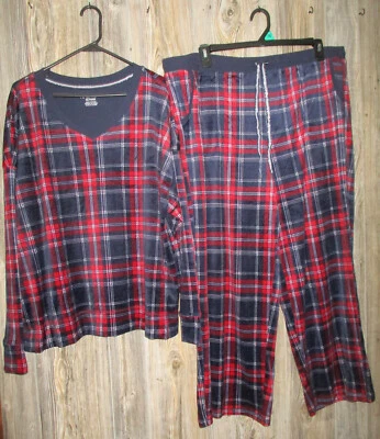 Nautica Womens Velour XXL Pajama Set Loungewear Red Blue Velour Long Sleeve PJ’S - Image 1 of 4