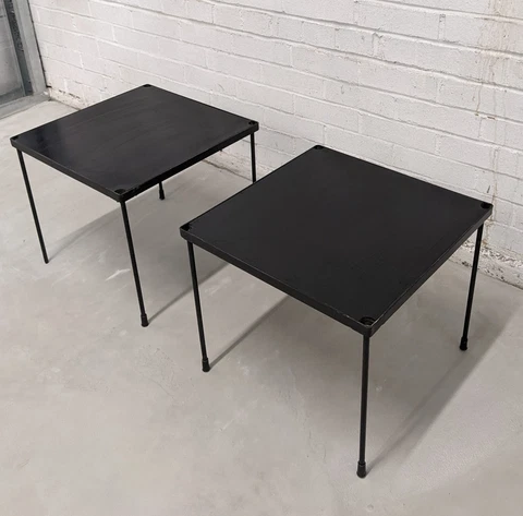 Pair Mid Century Modern Iron Metal Square Stackable End Tables Cover