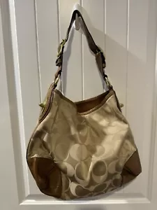 Vintage Coach Logo Peyton Sateen Leather Trim Shoulder Hobo Handbag Purse - Picture 1 of 7