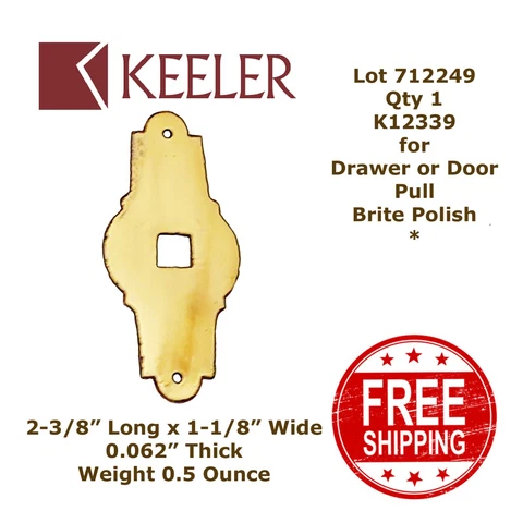 BACKPLATE for DOOR or DRAWER Pull 2-3/8" x 1-1/8" Keeler K12339 Polished 712249 Cover