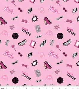 Barbie Fashion Girl Doll Logo Movie Fabric 100% Cotton Fabric Fat Quarter 1/2 M - Picture 1 of 8