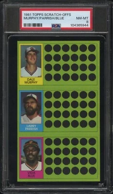 PSA 8 NM MINT 1981 TOPPS SCRATCH-OFFS DALE MURPHY / PARRISH / BLUE 65944 B285 - Image 1 of 2