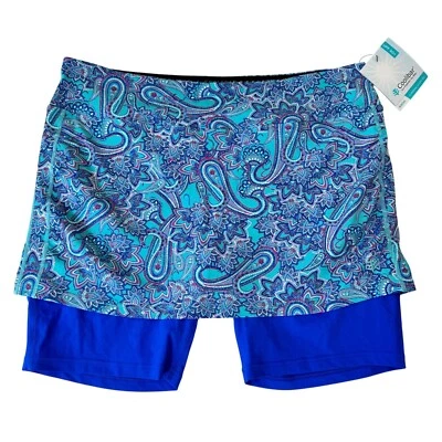 Shorts de baño con falda para mujer Coolibar Talla XXL NWT Azul Paisley UPF Modesto Foto 1 de 4
