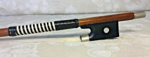 Antique ViolinCello Bow Thick Round Wood Shaft Frog w/ MOP Cat Eyes - Picture 1 of 12