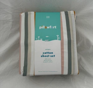 4 pc Pillowfort 100% Cotton Stripe Full Sheet Set NIP - Picture 1 of 8