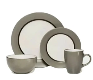 PFALTZGRAFF Grayson  GRAY AND WHITE 4 Piece Stoneware Dinnerware Set, - Picture 1 of 1