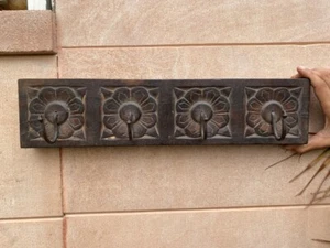 Vintage Hanger Hook Old Wooden Hand Carved Floral Wall Cloth Hanger Panel - Picture 1 of 9