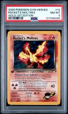 Pokemon Rocket’s Moltres 12/132 Gym Heros 1st Edition Holo PSA 8 - Image 1 of 2